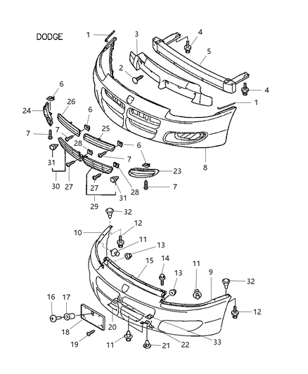 2002 Dodge Stratus Front Bumper Cover Diagram for MR516339