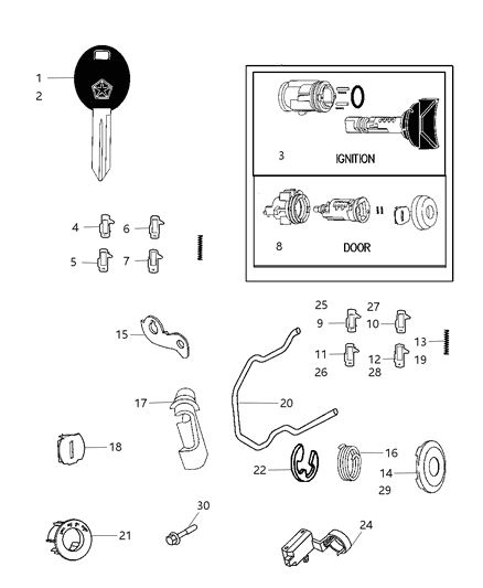 2006 Chrysler Pacifica Lock Cylinders, Keys & Repair Components Diagram