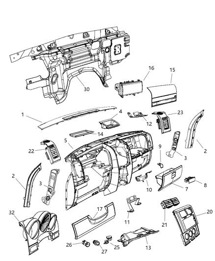 2008 Dodge Nitro Instrument Panel & Structure Diagram