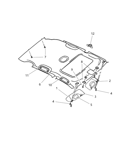 2002 Chrysler PT Cruiser Headliner & Visor Diagram