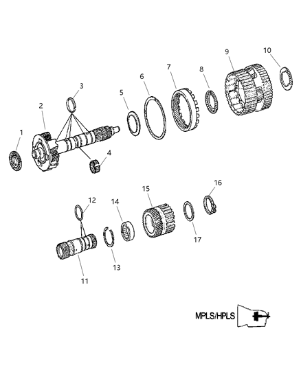 2009 Dodge Sprinter 3500 Output Shaft With Center And Rear Planetary Gear Sets Diagram