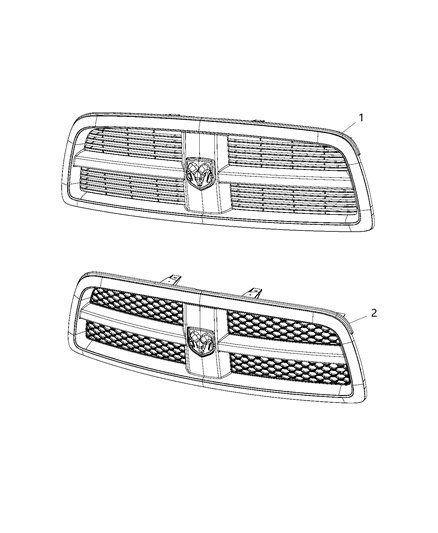 2009 Dodge Ram 1500 Grille-Radiator Diagram for 1KX581W1AB