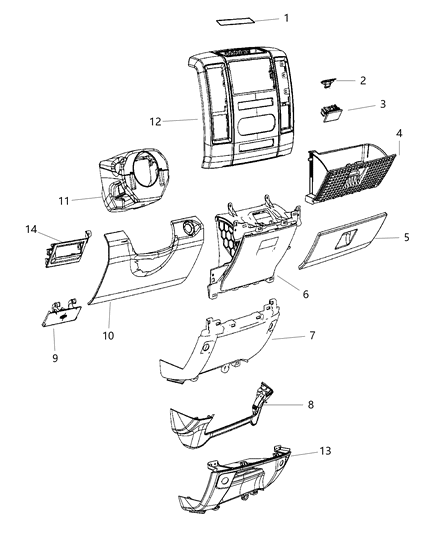 2013 Ram 3500 Cover-Front Seat Storage Diagram for 1VY88DX9AD