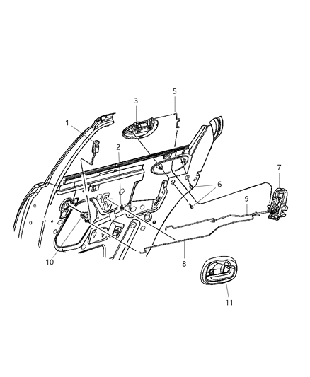 2004 Chrysler Sebring Sedan & Convertible Rear Door, Handle Latch Diagram