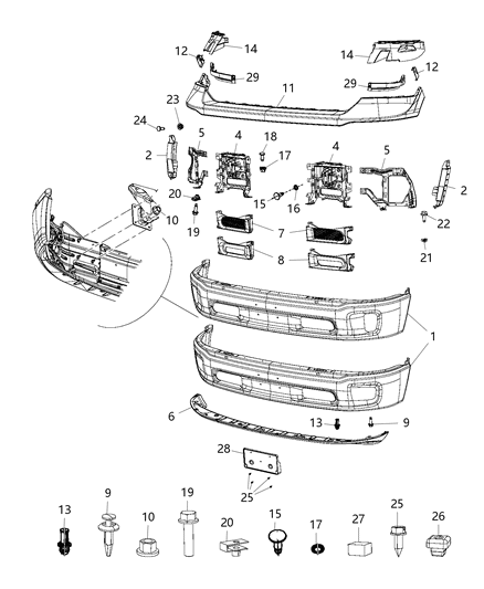 2015 Ram 1500 Bracket-FASCIA Support Diagram for 68104944AC