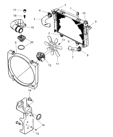 1999 Dodge Ram 2500 Radiator & Related Parts Diagram 1