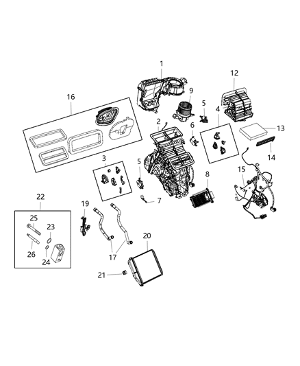 2015 Jeep Renegade A/C & Heater Unit Serviceable Components Diagram