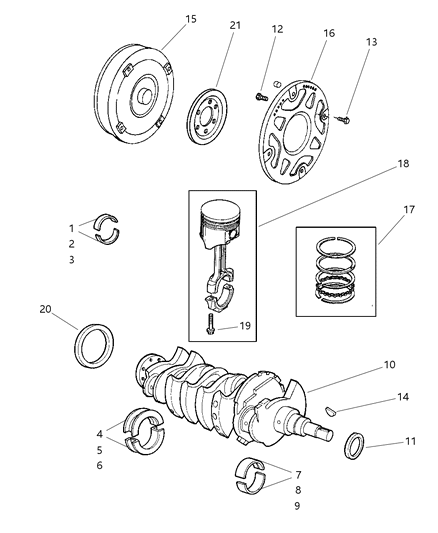 2000 Dodge Neon Crankshaft , Piston , Driveplate Diagram