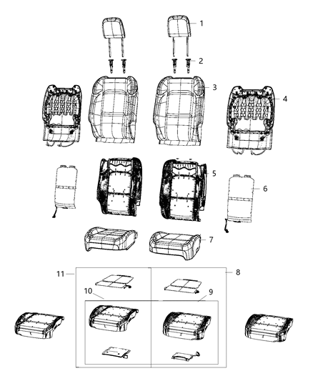 2020 Jeep Wrangler Front Seat Cushion Diagram for 6PW36STTAF