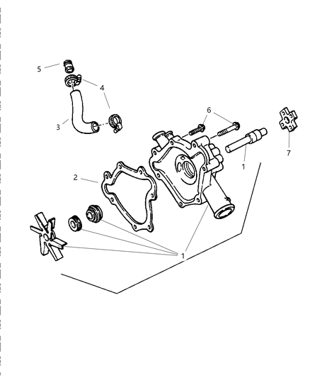 1998 Dodge Durango Water Pump & Related Parts Diagram