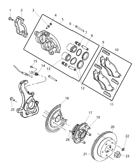 2004 Dodge Ram 1500 Disc Brake Pad Set Front Diagram for 5139733AA