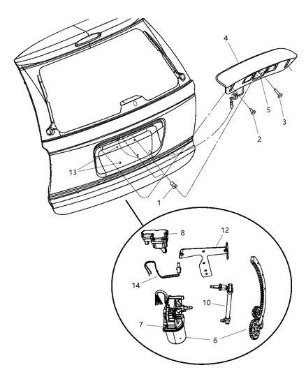 2005 Dodge Caravan Liftgate Panel - Handle And Motor Diagram