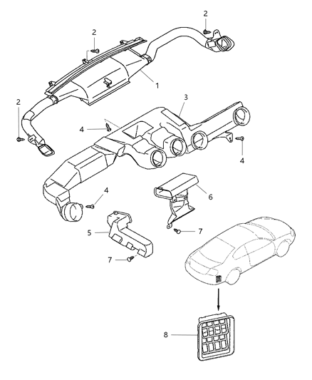 2005 Chrysler Sebring Coupe Defroster And Ventilation Ducts And Outlets Diagram