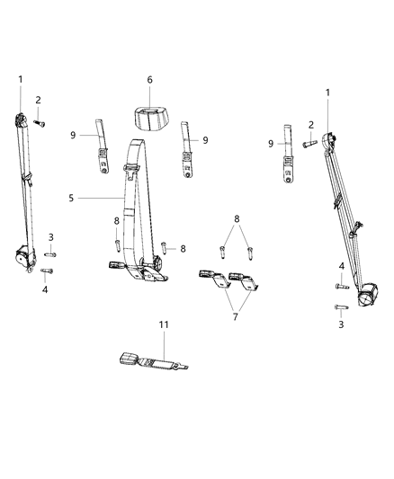 2016 Ram 1500 Seat Belts - Rear, Quad Cab Diagram