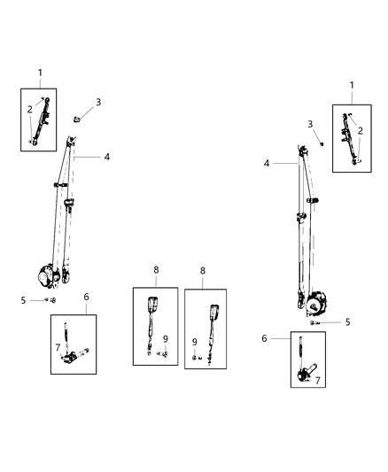 2021 Jeep Cherokee Front Center Seat Belt Diagram for 6DR29DX9AC