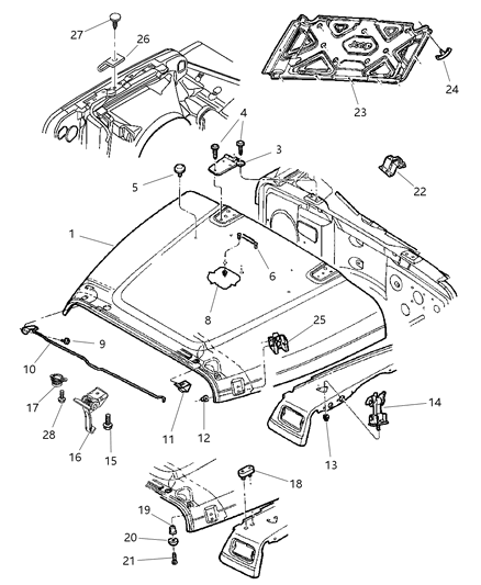 2000 Jeep Wrangler Hood, Lock, Catches Diagram