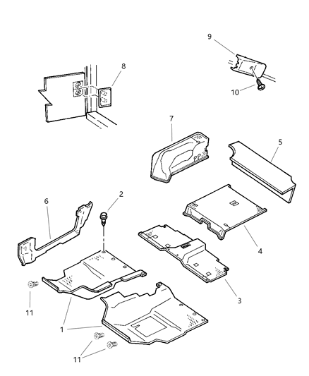 2000 Jeep Wrangler Carpets & Interior Trim Panels Diagram