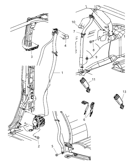 2007 Jeep Wrangler Front Inner Seat Belt Right Diagram for 5KC701DVAA