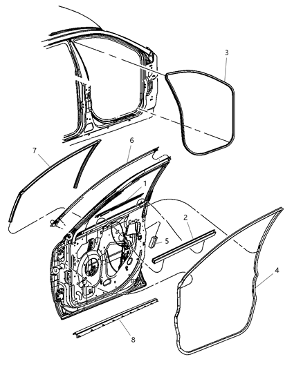 2008 Chrysler Pacifica Weatherstrips - Front Door Diagram