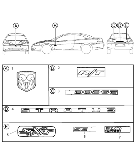 2005 Dodge Stratus Nameplate Diagram for 7415A004