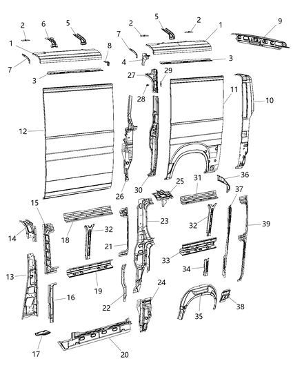 2015 Ram ProMaster 3500 Panels Body Side Diagram 1