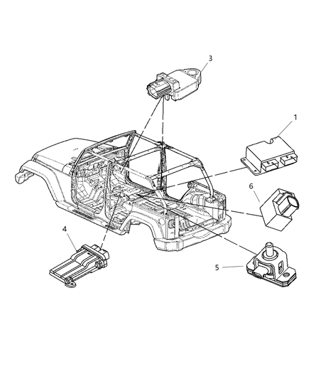 2007 Jeep Wrangler Air Bag Modules & Sensors Diagram