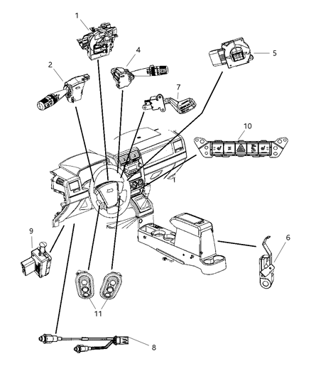2007 Dodge Caliber Switches Instrument Panel - Console Diagram