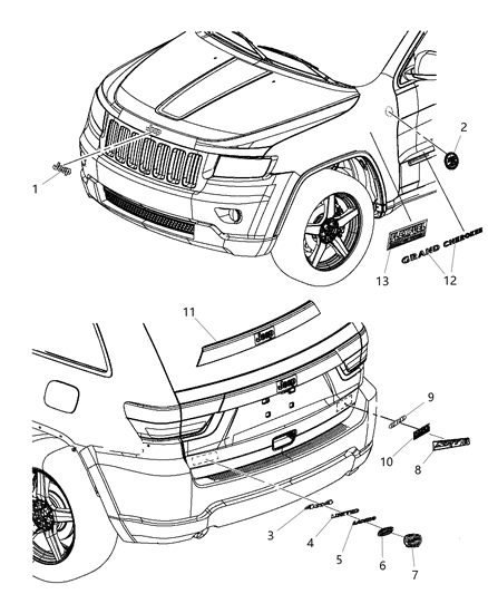 2012 Jeep Grand Cherokee Nameplates - Emblem & Medallions Diagram