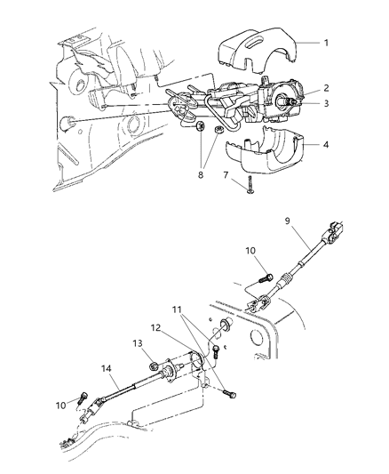 2000 Jeep Wrangler Column, Steering Upper And Lower Diagram