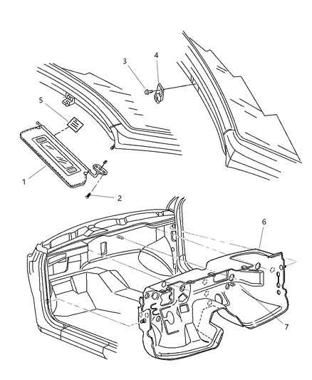 2000 Chrysler Sebring Convertible Headliner & Visor Diagram