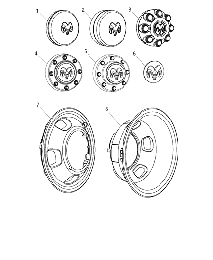 2018 Ram 3500 Cab Chassis Wheel Covers & Center Caps Diagram