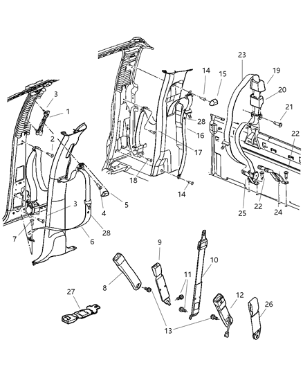 2005 Dodge Ram 2500 Seat Belts, Quad Cab Diagram
