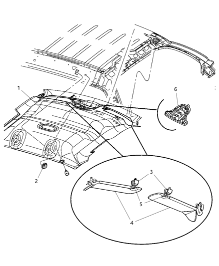 2005 Dodge Dakota Headliner & Visor Diagram