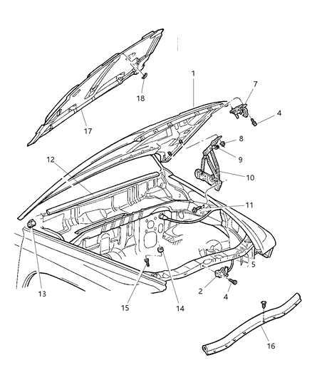 2002 Dodge Dakota Hood & Release Diagram