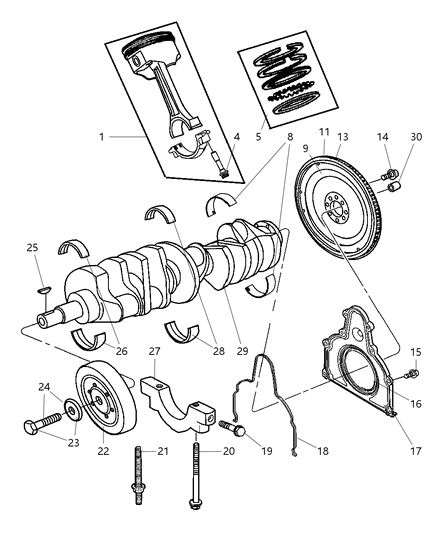 2005 Dodge Ram 1500 Crankshaft , Pistons , Bearings , Torque Converter And Flywheel Diagram 4