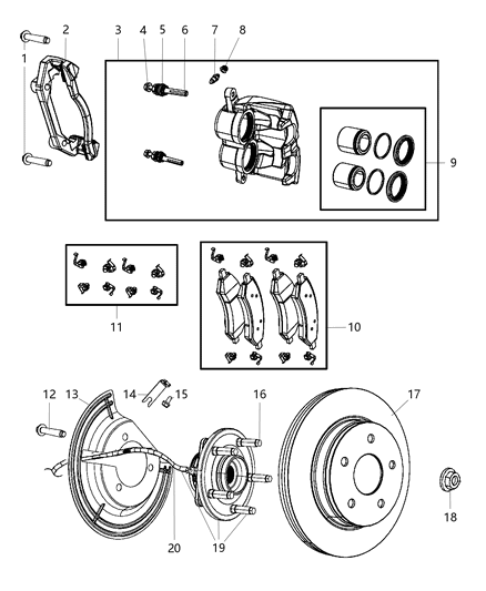 2008 Dodge Ram 1500 Front Hub And Bearing Assembly Diagram for 52070323AH