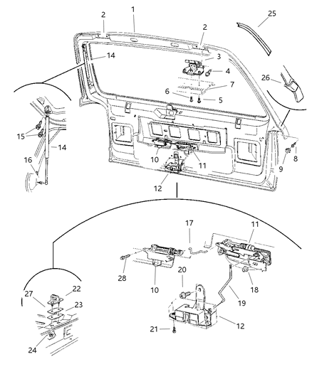 1998 Jeep Grand Cherokee Lift Door Latch & Hinges Diagram