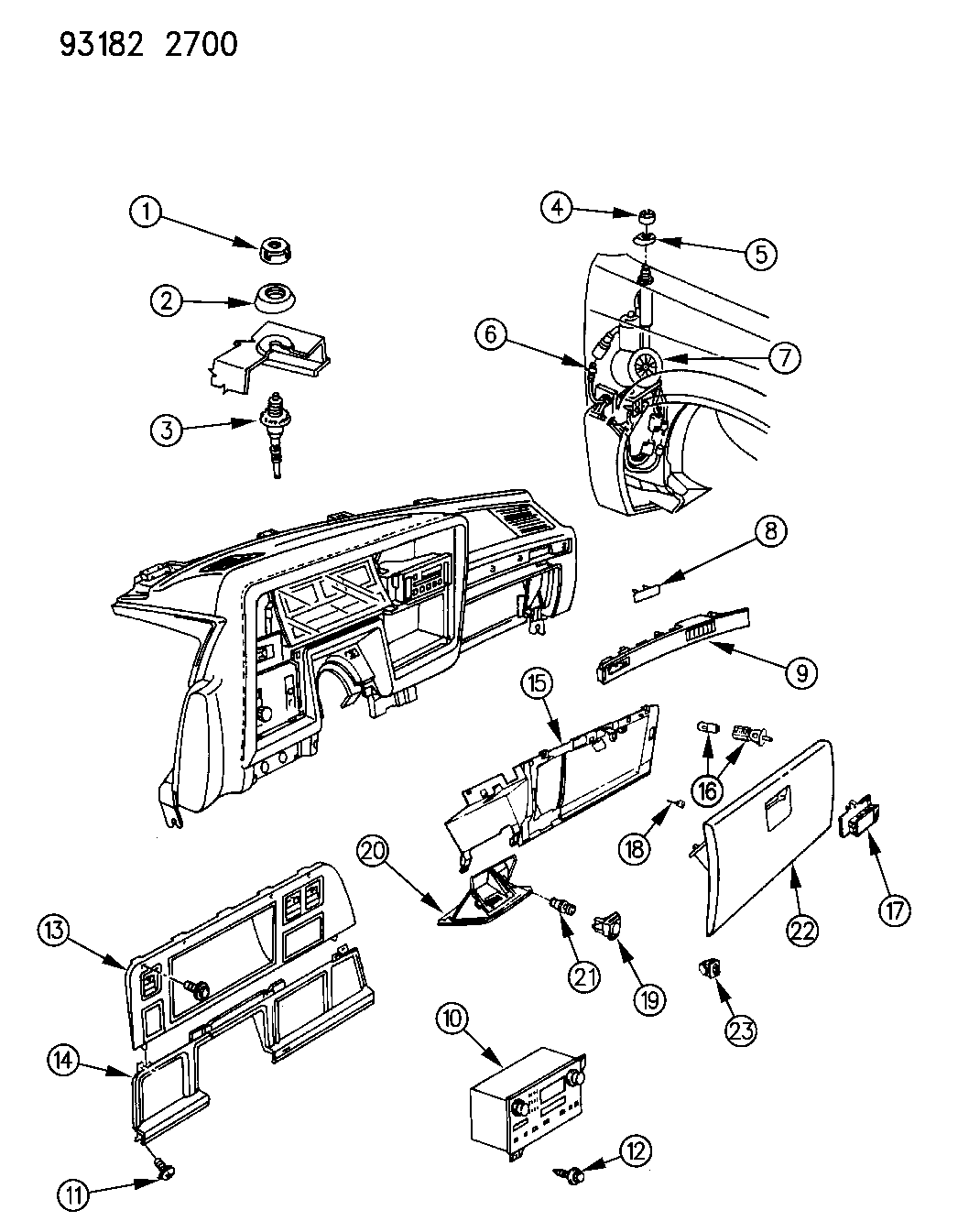 1993 Dodge Dynasty Instrument Panel Glove Box, Radio & Antenna