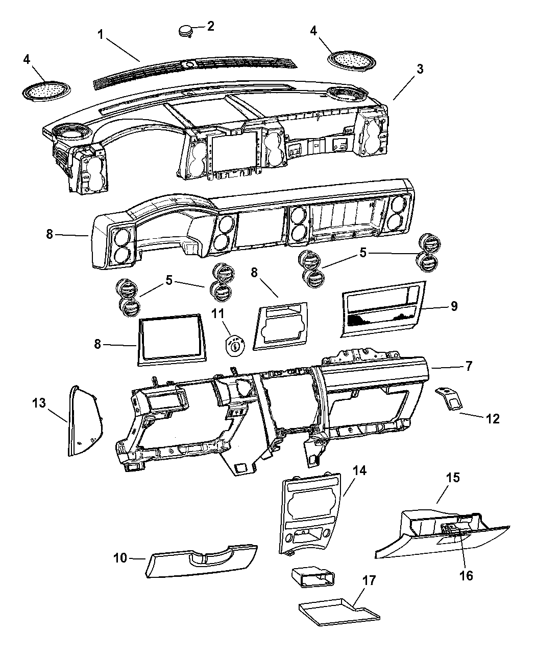 2007 Jeep Commander Instrument Panel Upper Mopar Parts Giant