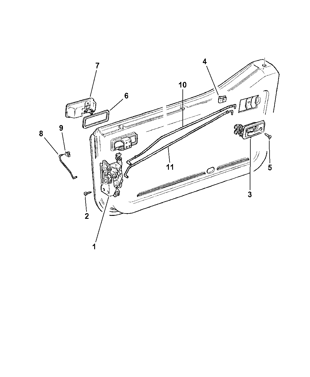 1999 Jeep Wrangler Front Door, Half Front Lock & Controls