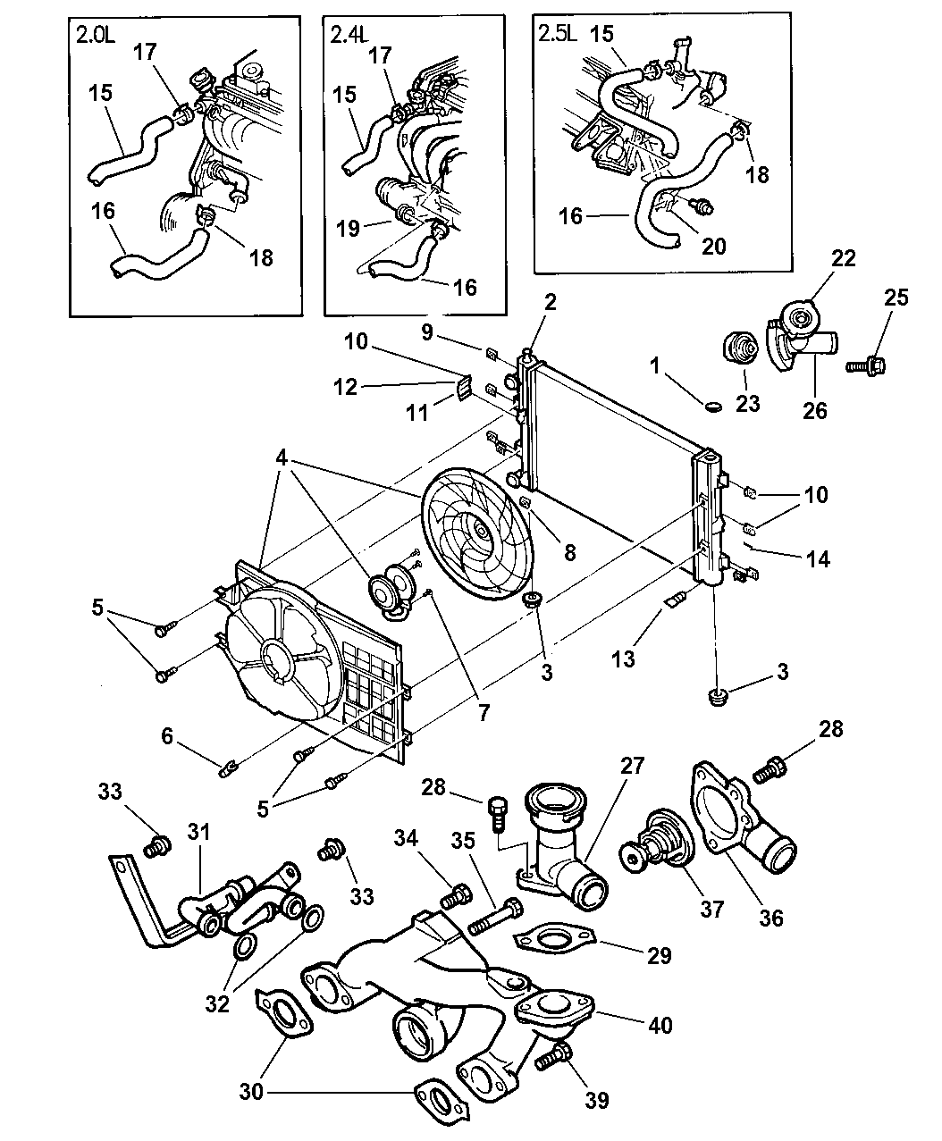 1999 Chrysler Sebring Convertible Radiator & Related Parts