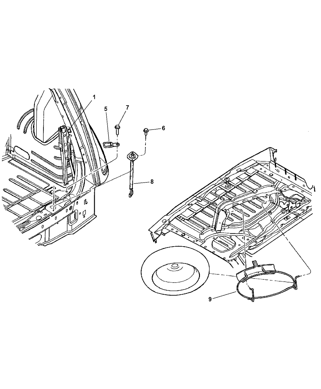 2005 Chrysler PT Cruiser Jack & Spare Tire Stowage