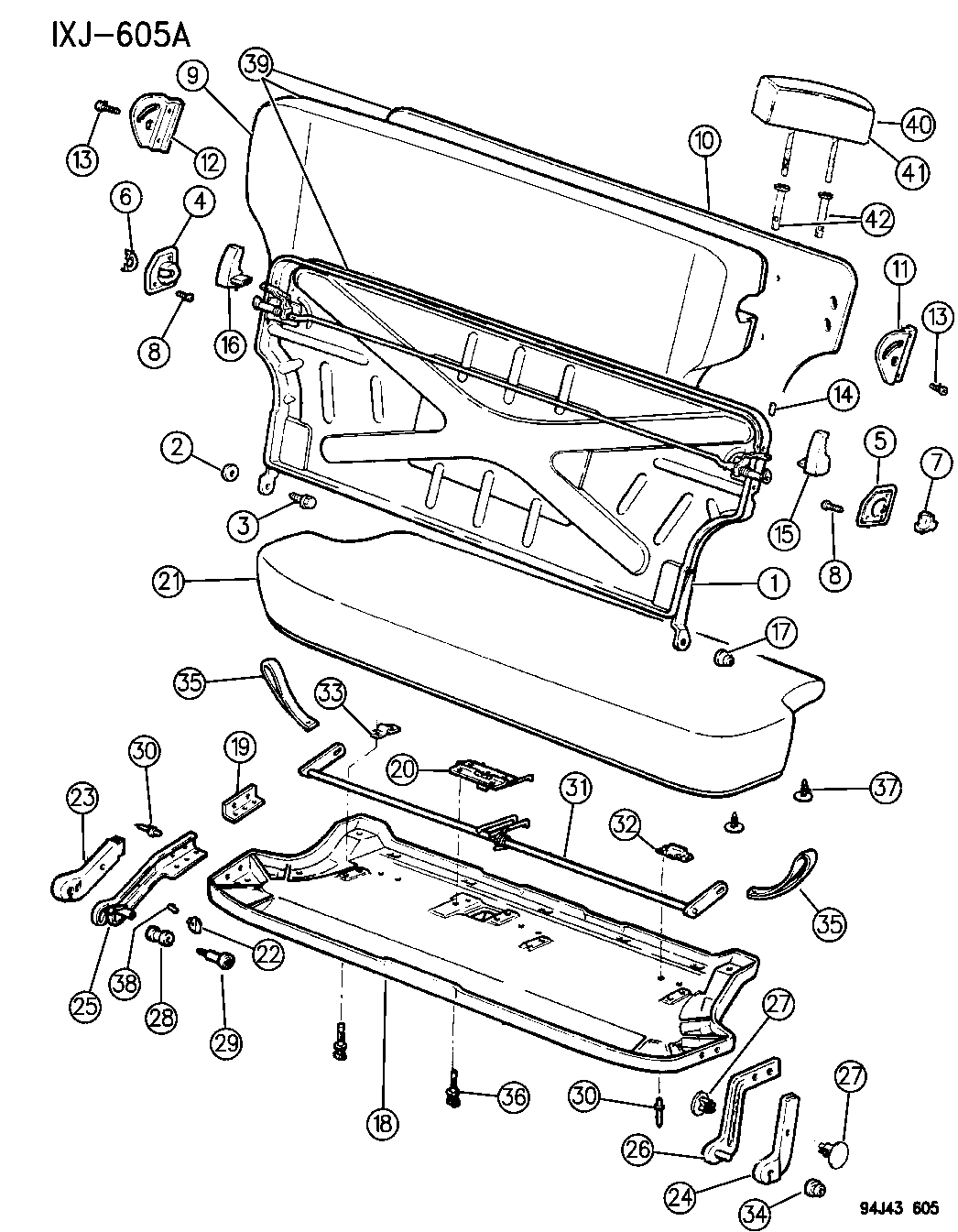 1996 Jeep Cherokee Frame And Pad Rear Seat Cherokee