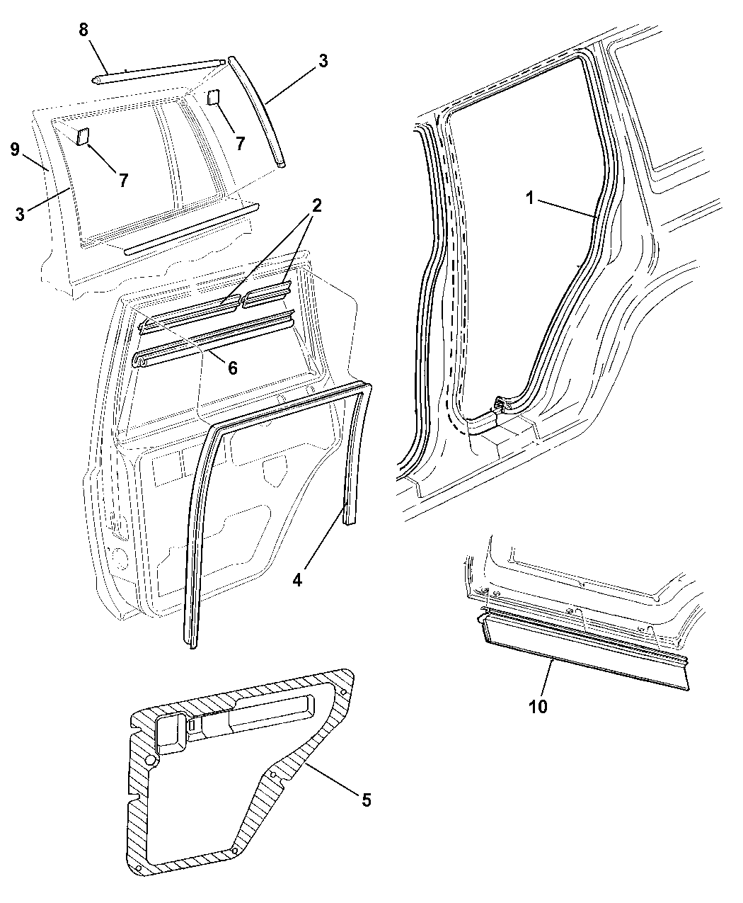 2000 Jeep Cherokee Door, Rear Weatherstrip & Seals