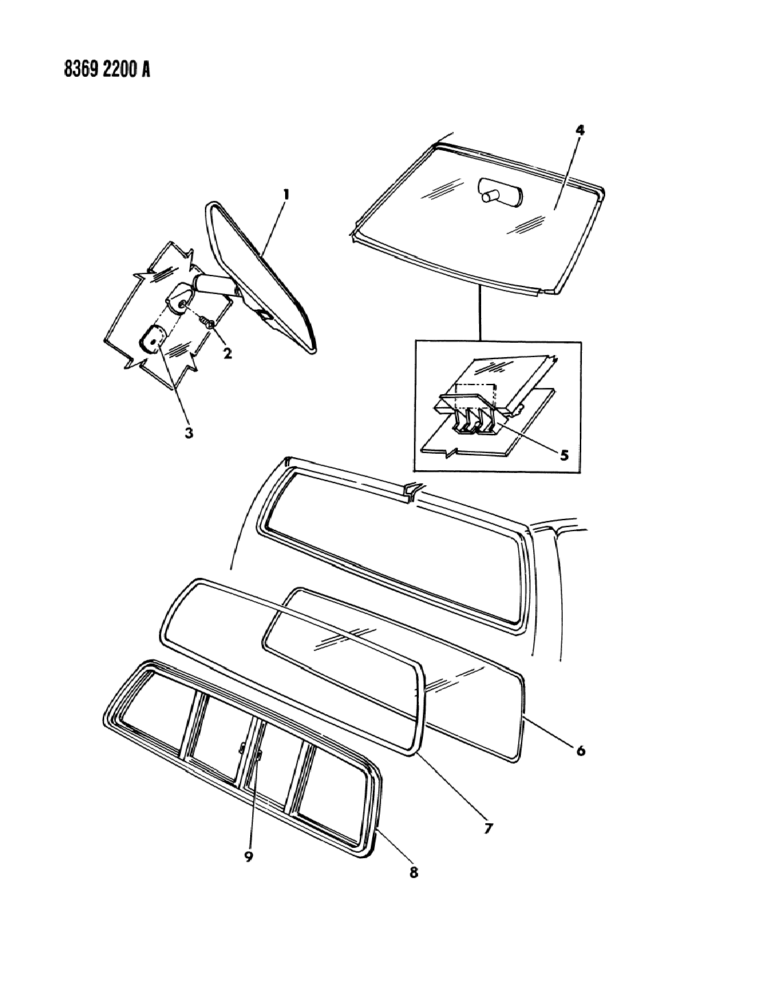 1989 Dodge Dakota Windshield & Mirror Rear Window