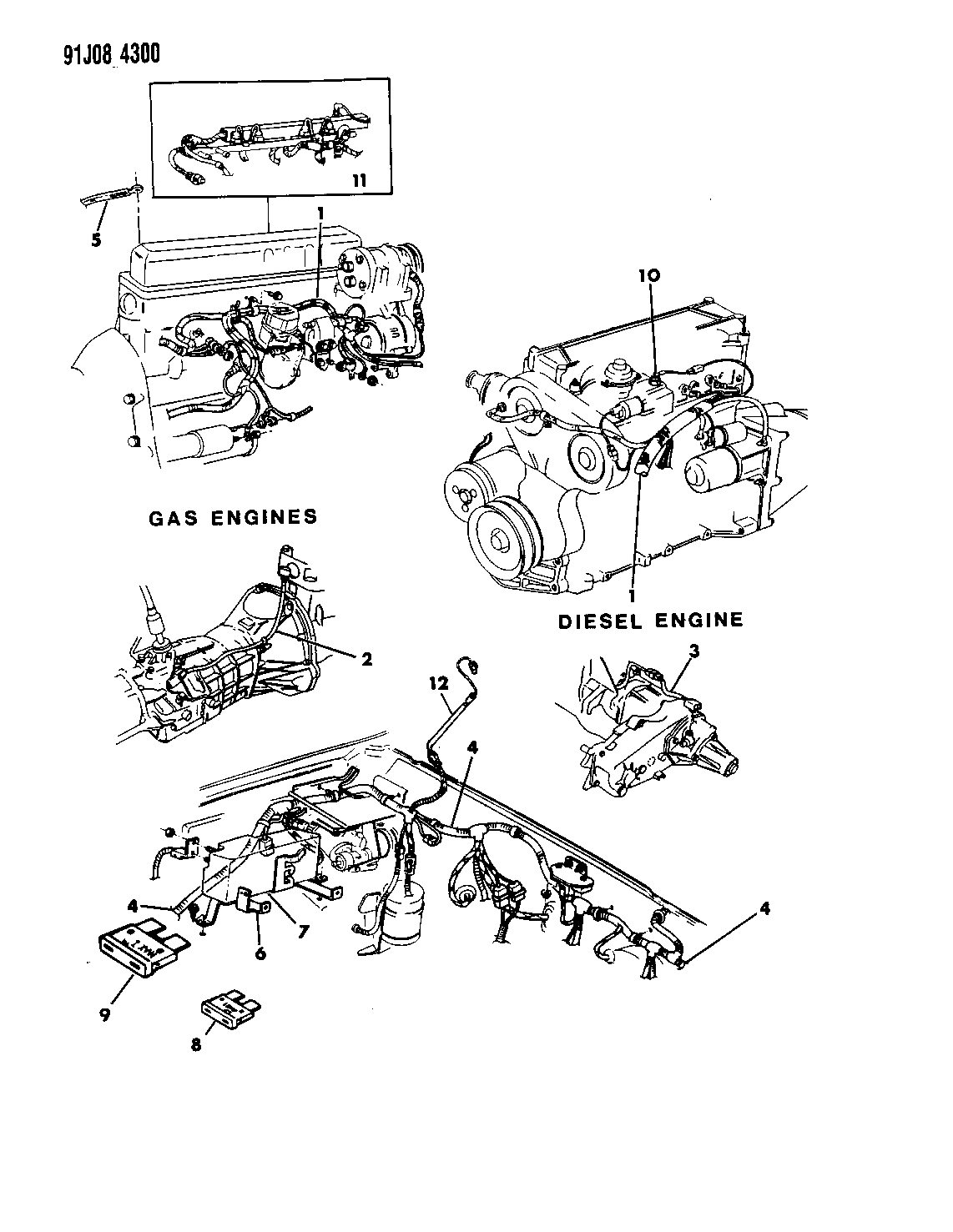 1991 Jeep Comanche Wiring - Engine & Related Parts