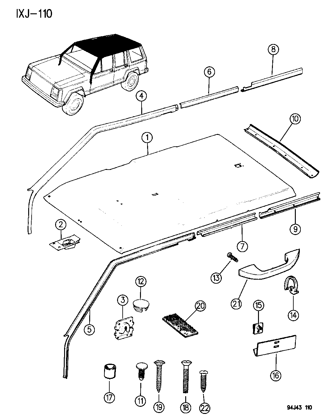 1996 Jeep Cherokee Headliner & Upper Trim Mouldings