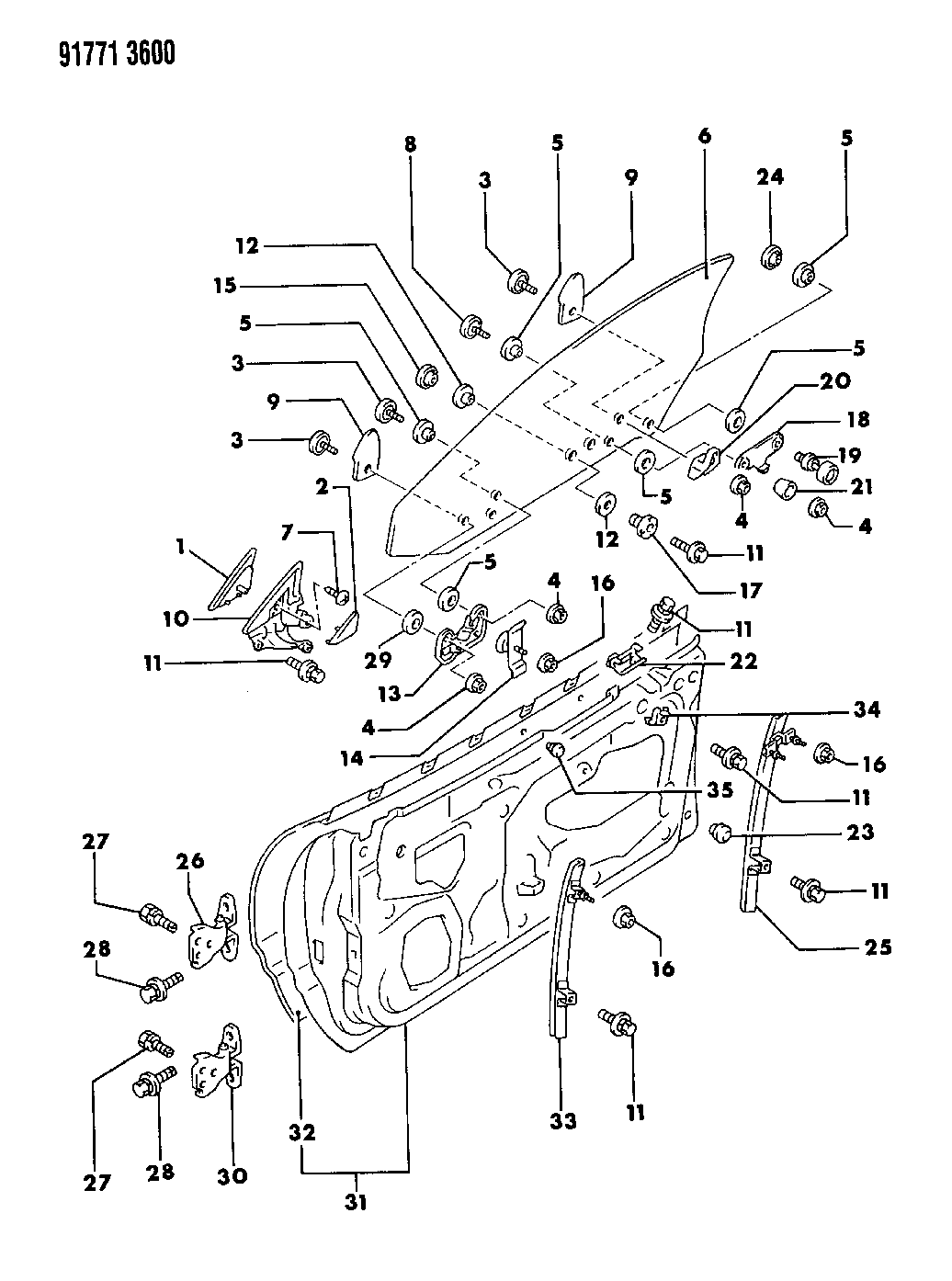 1991 Dodge Stealth Door, Front Shell, Glass And Hinge