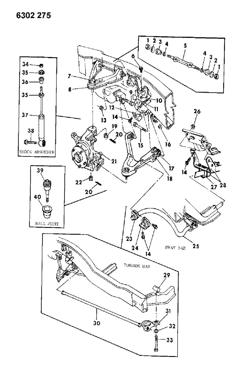 1987 Dodge Dakota Suspension Front Torsion Bar With Shock Absorber & Sway Bar