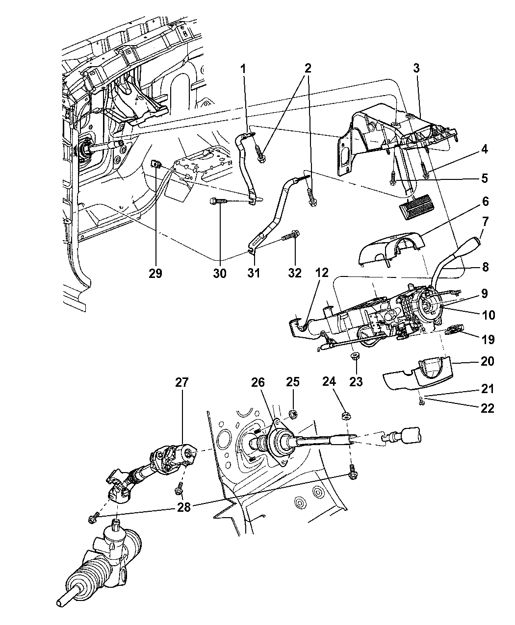 2001 Dodge Dakota Column, Steering, Upper & Lower